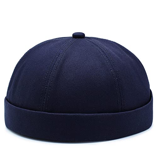 Image of No Brim Skullcap Sailor Cap Adjustable Rolled Cuff Docker Beanie Hat Brimless Caps for Men