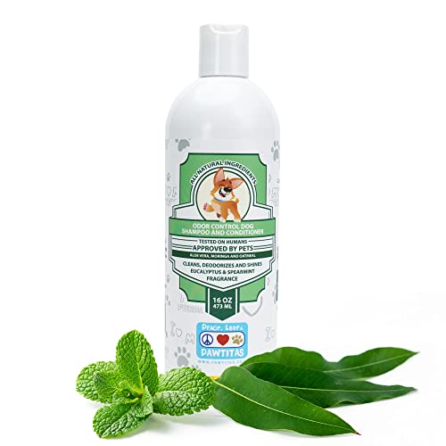 Pawtitas Dog Shampoo And Conditioner Aromatherapy Pet Care Plant Based Made With Certified Organic Natural Herbs, Essential Oil, Oatmeal, Puppy Shampoo Deodorant Eucalyptus And Spearmint 16 Oz #TOP1