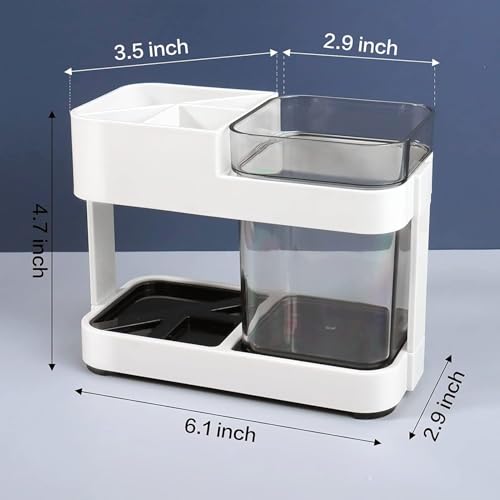Image of STEFFAN Toothbrush Holder for Bathroom Wall, Toothbrush and Toothpaste Holder with 2 Cups, Multipurpose Bathroom Organizer, Durable Wall Mounted Brush Holder, Space Saving Bathroom Accessories