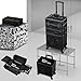 FRENESSA 3 in 1 Rolling Makeup Train Case Professional Cosmetic Trolley Large Storage with Keys Swivel Wheels Salon Barber Case Traveling Cart Trunk for Make Up Hairstylists Nail Tech, Alpine Black