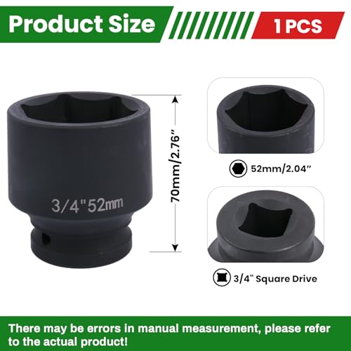 YTKavq 3/4" Drive 52mm Impact Socket, 6-Point Cr-Mo by YTKavq - Image 2