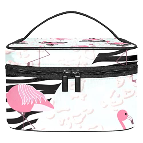 Trousse de maquillage flamingo rayures organisateur cosmétiques