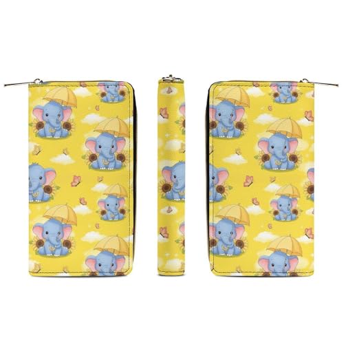 Wallets for Travel Accessories, Large Capacity Cute Sunflower Elephant Wallet with Zipper, Wallet for Card Cash Holder3