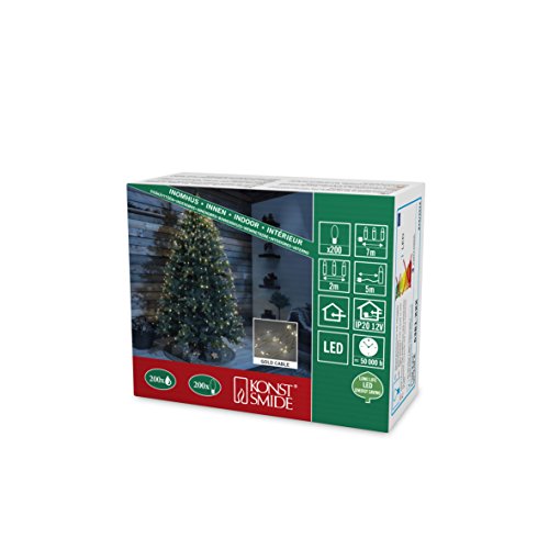 'Konstsmide 6381 – 180 Led Catena Luminosa "Goccia Lametta/Per Interni (Ip20)/Vde Approvato/12 V Trasformatore Da Interno/200 Diodi Bianco Caldo/Goldf