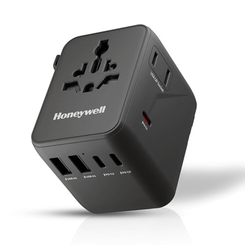 Image of Honeywell Universal Travel Adapter 70W, 7 in 1 Fast Charging, QC3.0 /PD, Universal & US Socket, 3 Type C, 2 USB A, Overload & overvoltage Protection, International Adapter for EU, US, UK & CN /AUS