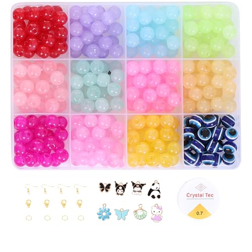 Image of Ambitieux DIY Bracelet Making Kit for Girls - 12 Types Colorful Beads with Charms, Elastic Thread, Earrings, Clasps & Rings - Jewellery Craft Kit for Kids, Birthday Return Gift, Rakhi Special Set for 2 3 4 5 6 7 8 9 10 years (Glass Jelly)