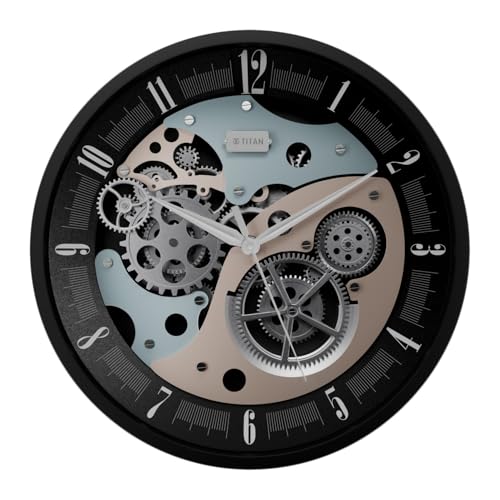 Image of Titan Contemporary Metal Gear Wall Clock with Moving Gears & Sub-Second Dial, Silent Sweep, Model W0121MA01 |46 cm x 46 cm x 7.5 cm