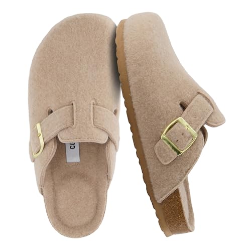CUSHIONAIRE Hana Womens Clogs | Comfortable Vegan Suede Clogs for Women | Slip On Potato Shoes with Cork Footbed & Arch Support| SAND 8