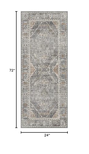 GENIMO 2x6 Non Slip Hallway Runner Rug, Machine Washable, Thin & Low Pile Lightweight for Kitchen, Laundry, Entryway, Bedroom & Living Room, Light Gray