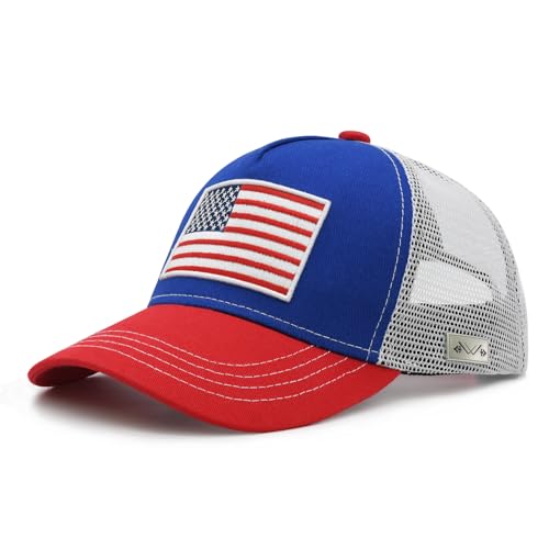 Boys Trucker Hat, Toddler American Flag Snapback Mesh Baseball Caps for Kids Age 2-63