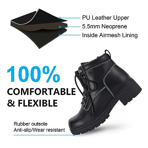 GARGOYLE BELLS Women's Motorcycle Ankle Boots with Zipper, Black Lace-up Biker Boots with Low Heel for Ladies4