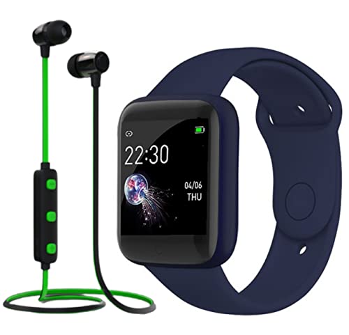 Image of (WINTER OFFER DEAL WITH 12 YEARS WARRANTY) Waterproof Smart Watch PRO CM101 For Men Women Fitness Tracker Blood Pressure Heart Rate Monitor For Girls & Boys with K1 Wireless Bluetooth Headset Hand-Free Calling,Sweatproof-NAVY BLUE