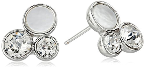Oroclone Rhodium Plated Swarovski Patina Crystal and Mother-of-Pearl Stud Earrings