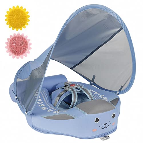 Image of Baby Pool Float with Canopy UPF 50+, Non Inflatable Mambobaby Float, Baby Floaties for Infants Swimming Training, No Flip Over Baby Swimming Float