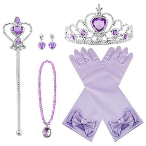 Vicloon Princesa Vestir Accesorios 8Pcs Regalo Conjunto de belleza corona Sceptre Collar Pendientes Guantes para Niña (Violeta)