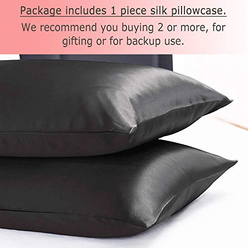 Ravmix 100% Pure Natural Silk Pillowcase for Hair and Skin with Hidden Zipper Standard Size 21 Momme 600TC Hypoallergenic Soft Breathable Both Sides Silk, 20×26inches, 1PCS, Space Gray