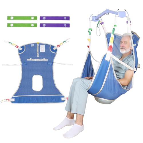 EZ Assistive Universal Full Body Patient Lift Sling with Commode Opening for Patient Toilet/Lift/Turning/Transfer, Lift Sling with Mesh Fabric for Bedridden,Elderly to Bathing (Blue, Medium)