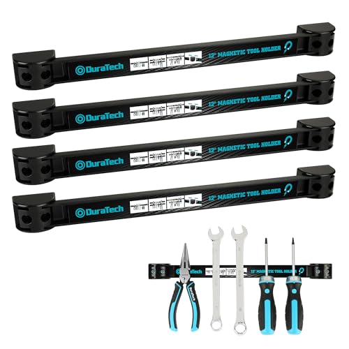 DURATECH 4 Pack 12" Magnetic Tool Holder Strip, Heavy Duty Magnetic Tool Bar, Magnetic Space Saving Tool Organizer with Mounting Screws for Garage, Workshop, Kitchen