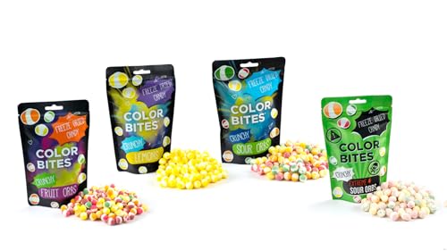 Color Bites Crunchy Orbs Fruit + Lemon + Sour + Extreme Sour Bundle | Gefriergetrocknete Süßigkeiten Freeze Dried Candy 4x 100g