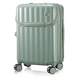 [シフレ] 機能満載 ハピタス ジッパー 上パカ スーツケース カギ、ダイヤルが両方使える！ ストッパー&サスペンションキャスター フロントオープン ドリンクホルダー ドリンクホルダー付 フロントオープンスーツケース HPL2302-S 機内持込Sサイズ 3.6kg スモークグリーン