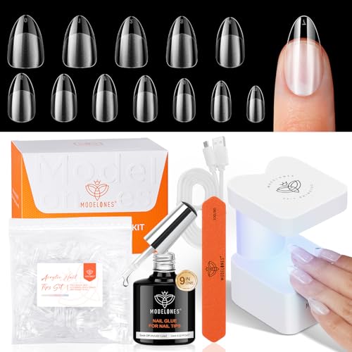 modelones Nageltips and Glue Gel Kit, Kurz Almond Full Cover Nail...