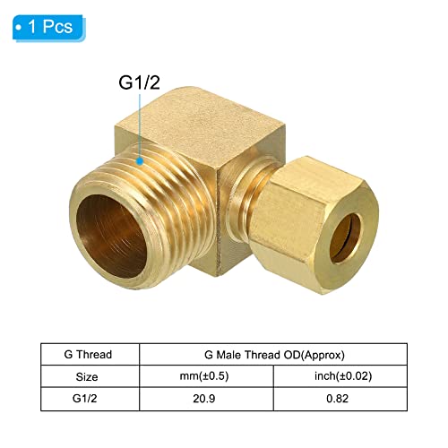 Patikil G1/2 Male X 8Mm Tube Od Brass Compression Tube Fitting, 2 Pack 90 Degree Elbow Pipe Tube Fitting For Plumbing, Hose Connector #TOP2