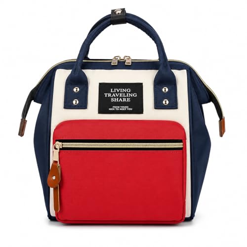 Bolsa Mochila Anello Feminina - Estilo Japonês, Compacta e Funcional (Azul com Vermelho)