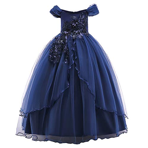 Girls Off-The-Shoulder Party Dress Princess Birthday Pageant Wedding Prom Communion Evening Dance Long Tulle Gown2