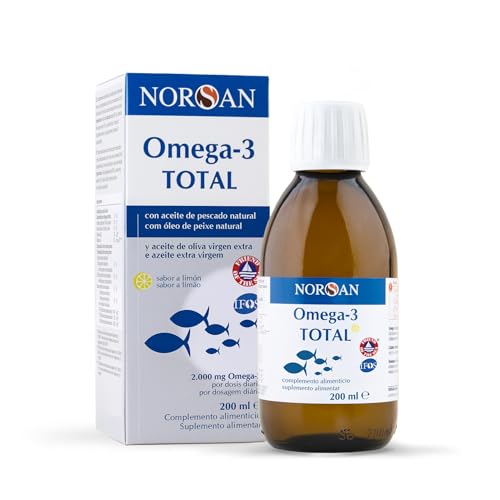 NORSAN Omega 3 Líquido de Aceite de Pescado Sabor Limón – 2.000 mg de Omega-3 por Toma – Alta Dosis de EPA y DHA – Certificado IFOS – 100% Natural con 800 UI de Vitamina D3 – Sin Regusto – 200 ml