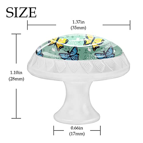 Boutons de commode ronds imprimé papillon bucolique jaune et bleu - 5