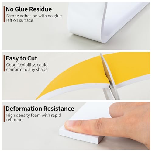 Image of Yotache White Foam Weather Stripping Adhesive 2 inch x3 /8 inch, 6.5 Ft