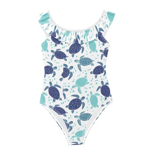 Traje de baño de una pieza con tortugas azules para niñas de 3 a 6 años