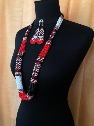 Collar ucraniano gerdan multicolor LKBEADS y pendientes de joyería tradicional 2