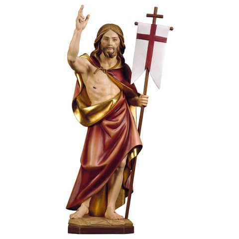 legno della Valgardena ArteSacraCaravaggio Statua di Gesù Cristo risorto, scolpita in legno della Valgardena e decorata a mano di produzione artigianale italiana (CM 30)