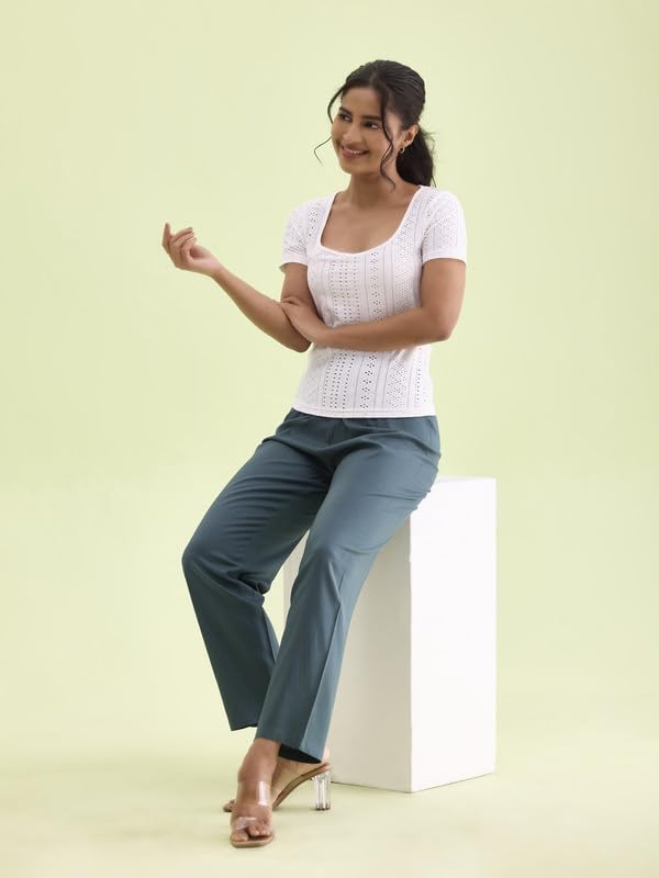 Image of GO COLORS Women Solid Mid Rise Relaxed Fit Viscose Casual Pants