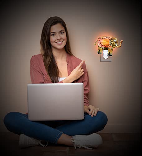 Puzzled Glass Art Night Light, Plug In Decorative Socket Lamp, Manual On & Off Portable Light For Stairway, Bedroom, Bathroom, Nursery, Home Accessory & Kitchen Decor - Elephant #TOP5