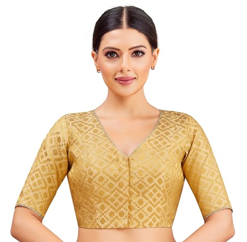 Image of Studio Shringaar Women's Readymade Brocade Elbow Length Sleeves Saree Blouse