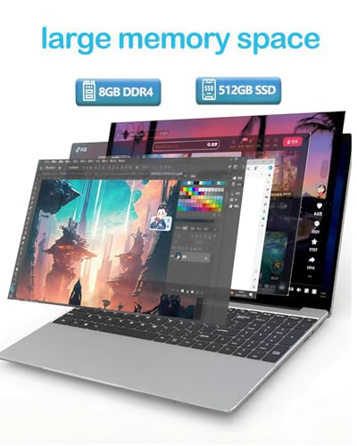 Image of Laptop Computers,15.6 inch IPS 1080P Screen,N5095 Processor 4C 4T Up to 2.9Ghz 8GB RAM 512GB SSD, Laptops with Fingerprint Recognition Backlit Keyboard,WiFi,USB 3.0, Webcam, HDMI