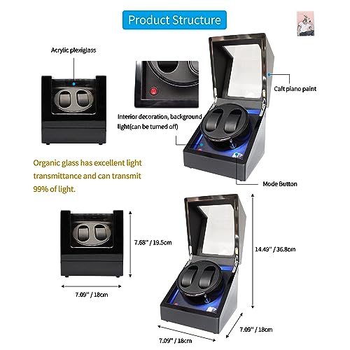 Image of Oryx Double Watch Winders for Automatic Watches, Rotating Watch Case, LED Light, Battery or AC /USB Powered, Super Quiet Mabuchi Motor, Black+Black+LED, Luxury