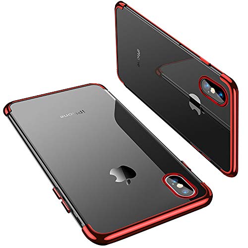 ka tike Compatible for iPhone X/XS Case, Electroplated Frame Ultra Thin Slim Fit Soft Silicone TPU Cover 5.8 inch (#1-Red)