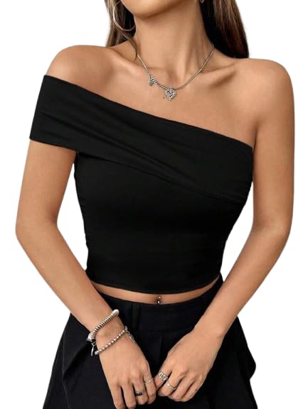 tivante Women's Stylish One Shoulder Crop Top || Off Shoulder Fitted Stretchy Top for Women-picture-19