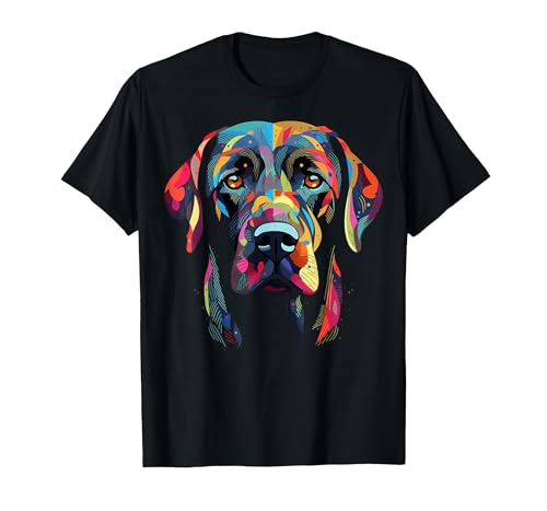 Labrador Retriever Colorful Dog Face Funny Lab Lover Black T-Shirt, Men, Black, X-Large
