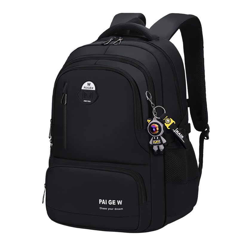 3-12 Grades, Large Capacity, Lightweight, Ergonomic Back Support, Anti-Strain,Shoulder Bag for Primary & Secondary Students (Black, Medium)