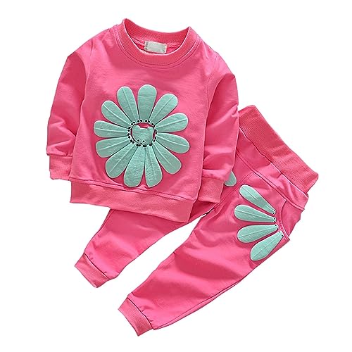 Girls Fall Winter Clothes Long Sleeve Daisy Print Pullover Crew Neck Sweater Top + Double Pocket Pants Outfits