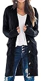 PRETTYGARDEN Long Sleeve Cable Knit Long Cardigan for Women 2025 Fall Winter Chunky Open Front Button Sweaters with Pockets (Navy, Large)
