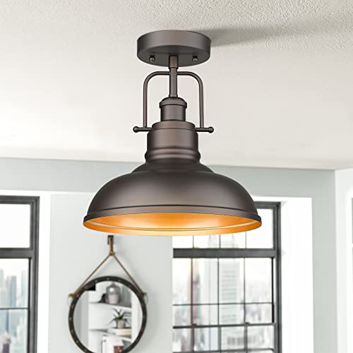 Image of zeyu Farmhouse Semi Flush Mount Light, Oil Rubbed Bronze, ZY41-F ORB