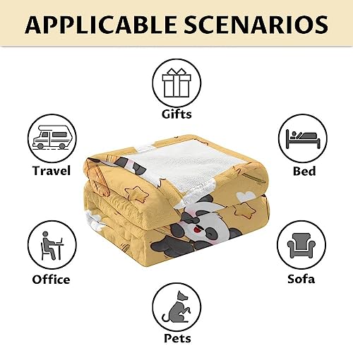 Panda Blanket Gifts - 50"x60" Cute Throw Blanket for Kids, Adults - Yellow Soft Fuzzy Blankets for Bed, Couch & Living Room