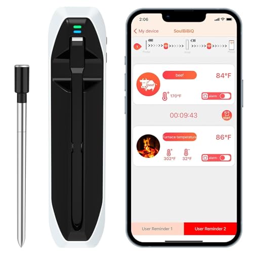 UPMSX 500FT Smart Meat Thermometer Wireless, Bluetooth Wireless Meat Thermometer Digital Lasts Up to 24 Hours, High Accurate Dual Sensor Meat Thermometer for Grilling, Smoker, Oven & Air Fryer UPMSX 500FT Smart Meat Thermometer Wireless, Bluetooth Wireless Meat Thermometer Digital Lasts Up to 24 Hours, High Accurate Dual Sensor Meat Thermometer for Grilling, Smoker, Oven & Air Fryer