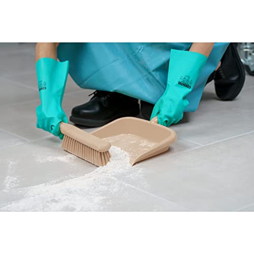 sparta large handheld dustpan with hanging hole heavy-duty plastic dustpan with wide lip for countertops and surfaces plastic 10 inches tan