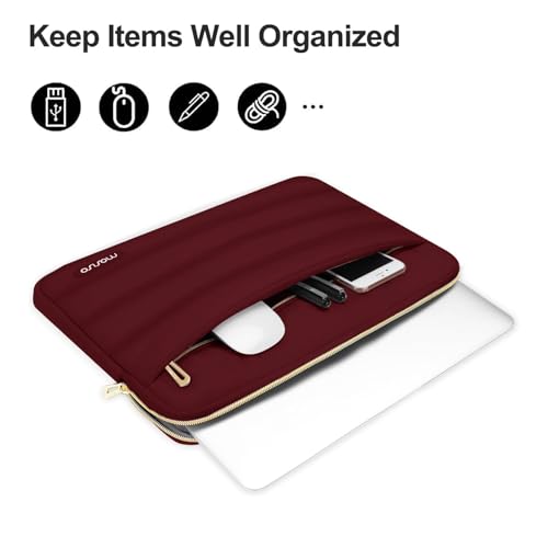 Image of MOSISO 15-15.6 inch Laptop Case, 16 inch Puffy Laptop Sleeve Compatible with MacBook Pro 16, HP Dell ASUS Acer Toshiba Lenovo Notebook Computer, Polyester Horizontal Bag with Small Case, Red